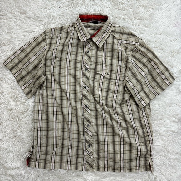 Outdoor Research Men’s Plaid Button Up Shirt | Cream and Black | Size Large - Picture 1 of 5